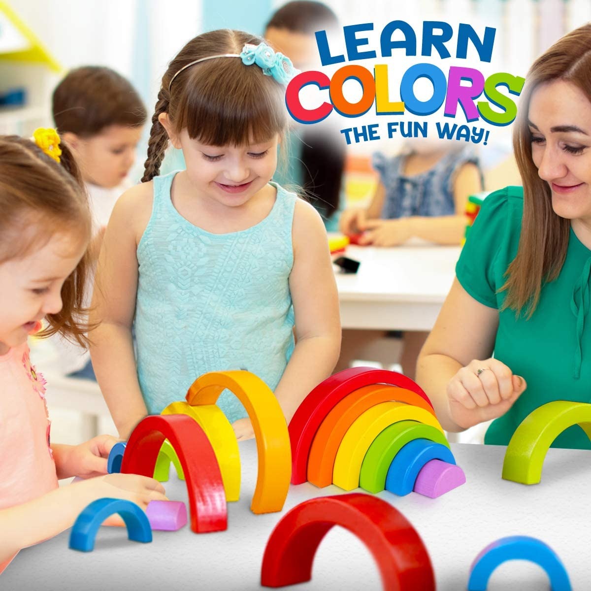 Wooden Small Rainbow Stacking Blocks - 7 Pieces - 941 - Default Title - Odeez | Educational Toys Pakistan 