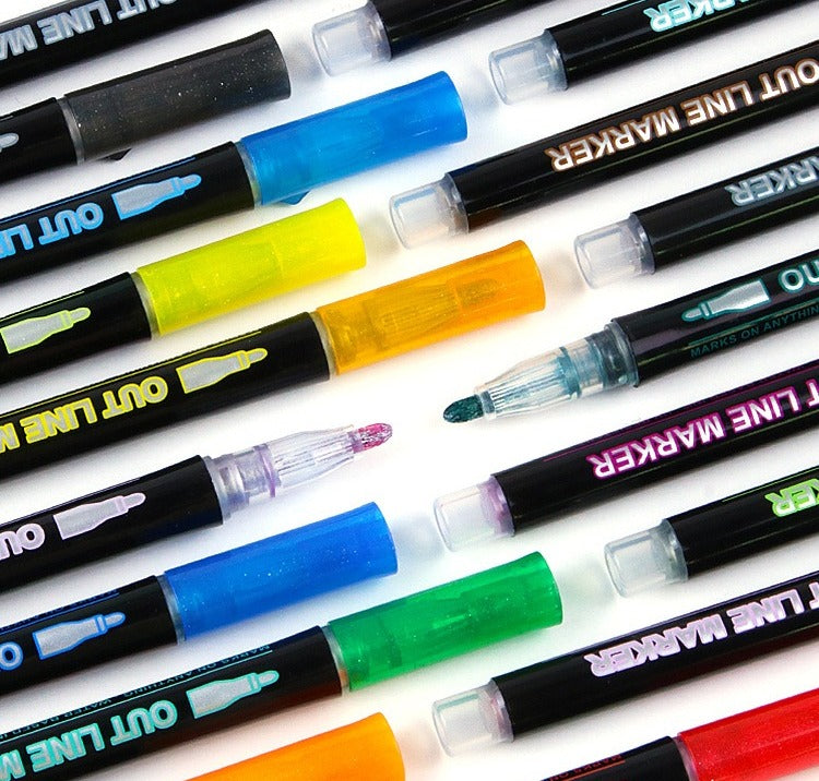 Colorful Outline Gel Markers Non Toxic - 12 Pieces - Default Title - Odeez | Educational Toys Pakistan 