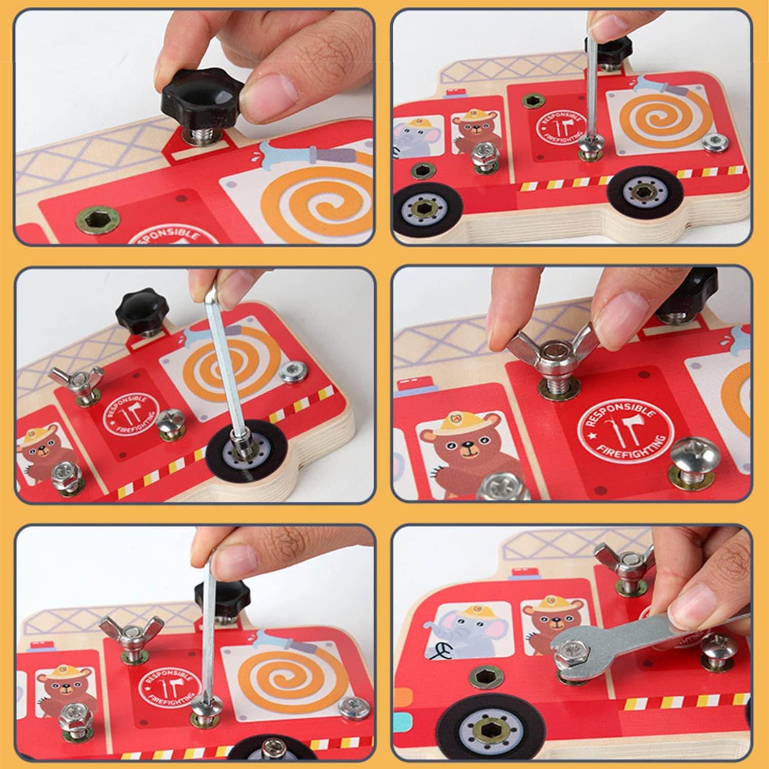 Wooden Montessori Disassembly Fire Truck Screw Board - 069 - Default Title - Odeez | Educational Toys Pakistan 