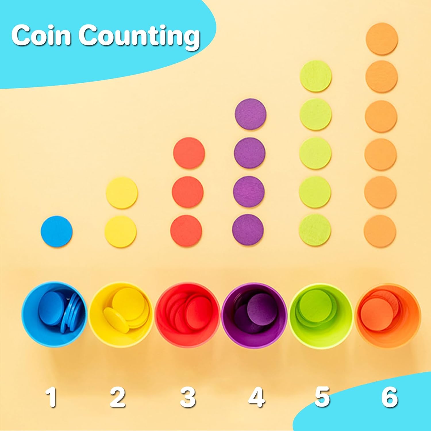 Color Sorting Classification Quick Stacking Cups with Coin and Pattern - 574