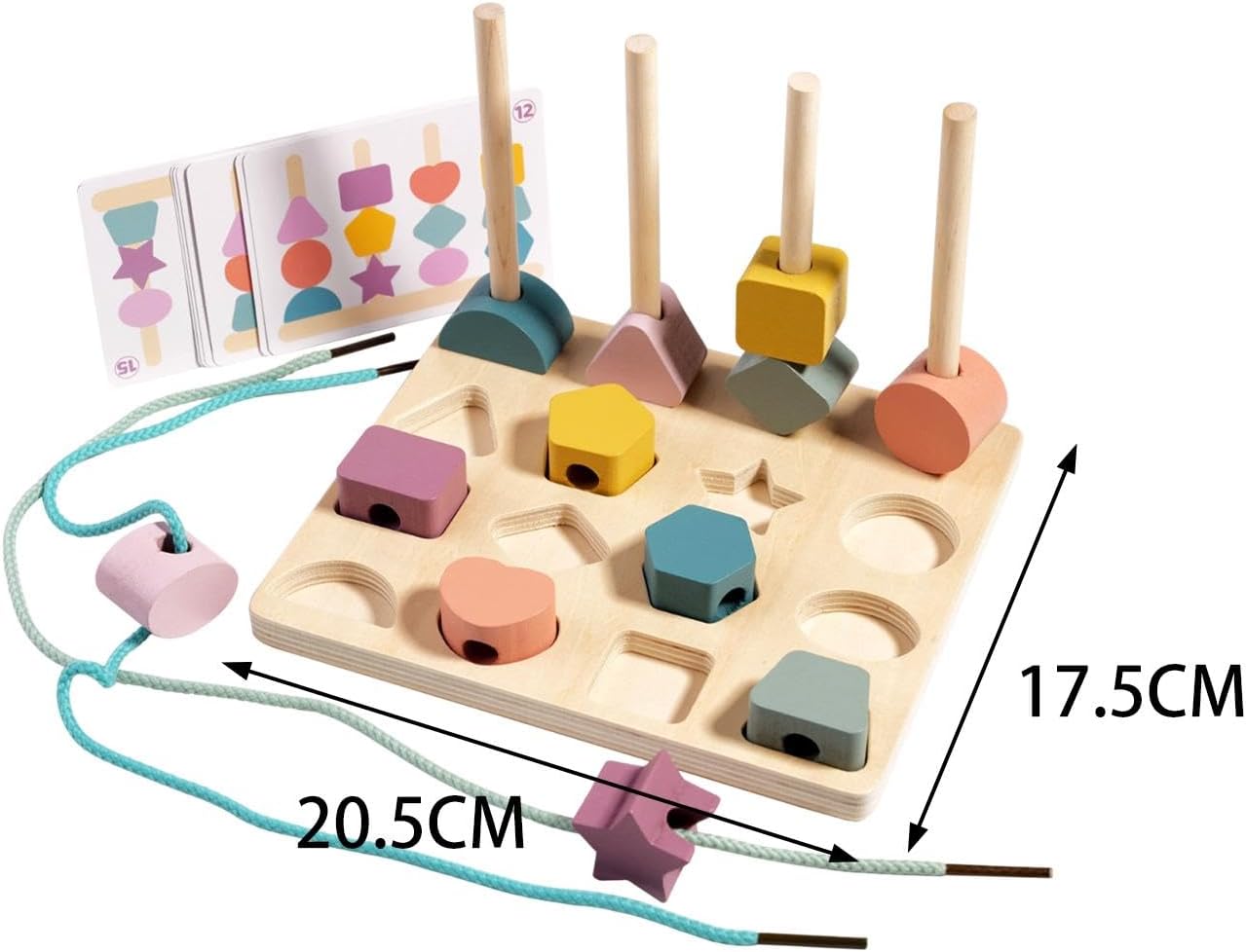 Wooden Montessori Shapes Stacking Sequence with Lacing - 194 - Default Title - Odeez | Educational Toys Pakistan 