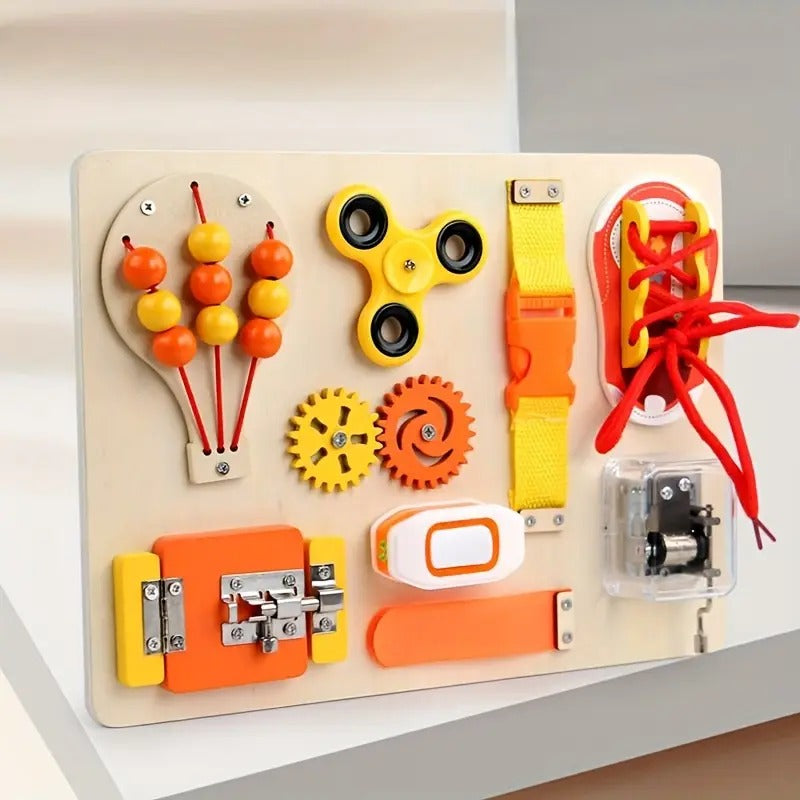 Wooden Hot Air Balloon Gear 9 Function Busy Board Sensory Activity
