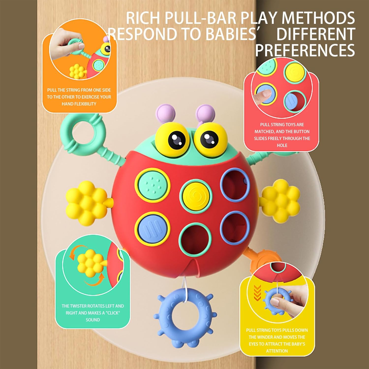 Cute Colorful Ladybug String Pull Sensory Rattle - 368 - Default Title - Odeez | Educational Toys Pakistan 