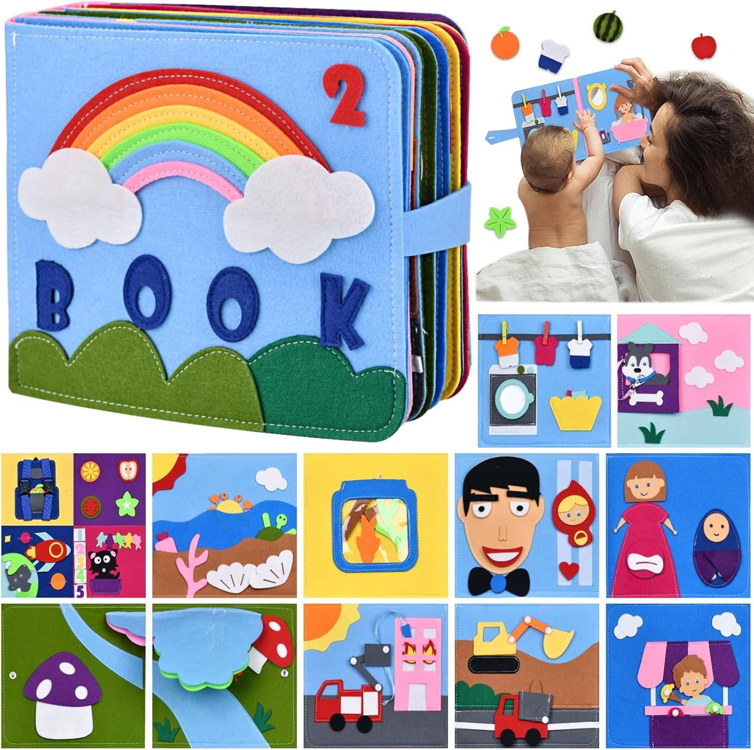 Felt Quiet Busy Activity Sensory Book for Preschool - 16 Themes