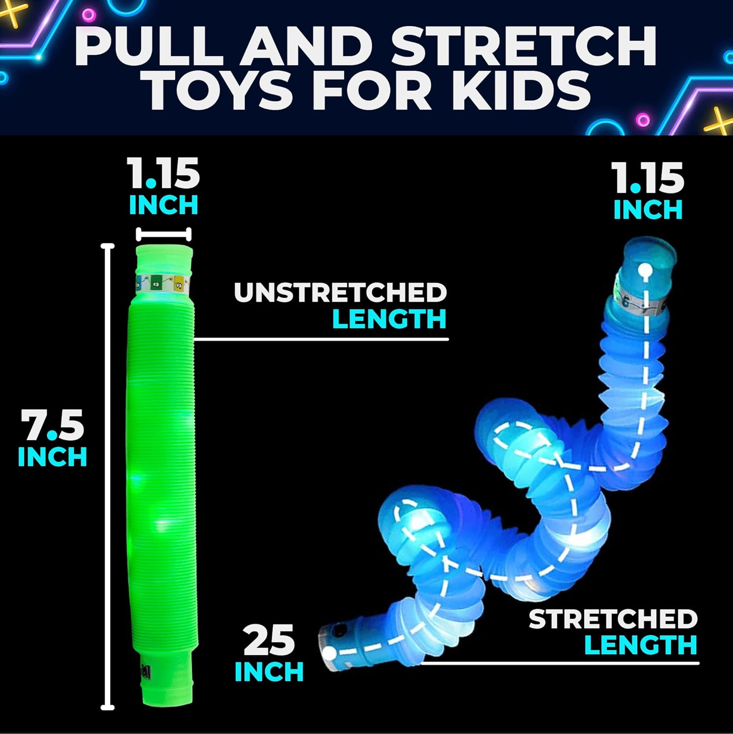 Light Glow in the Dark Stretchable Pop Tube 6 pieces - 6LG