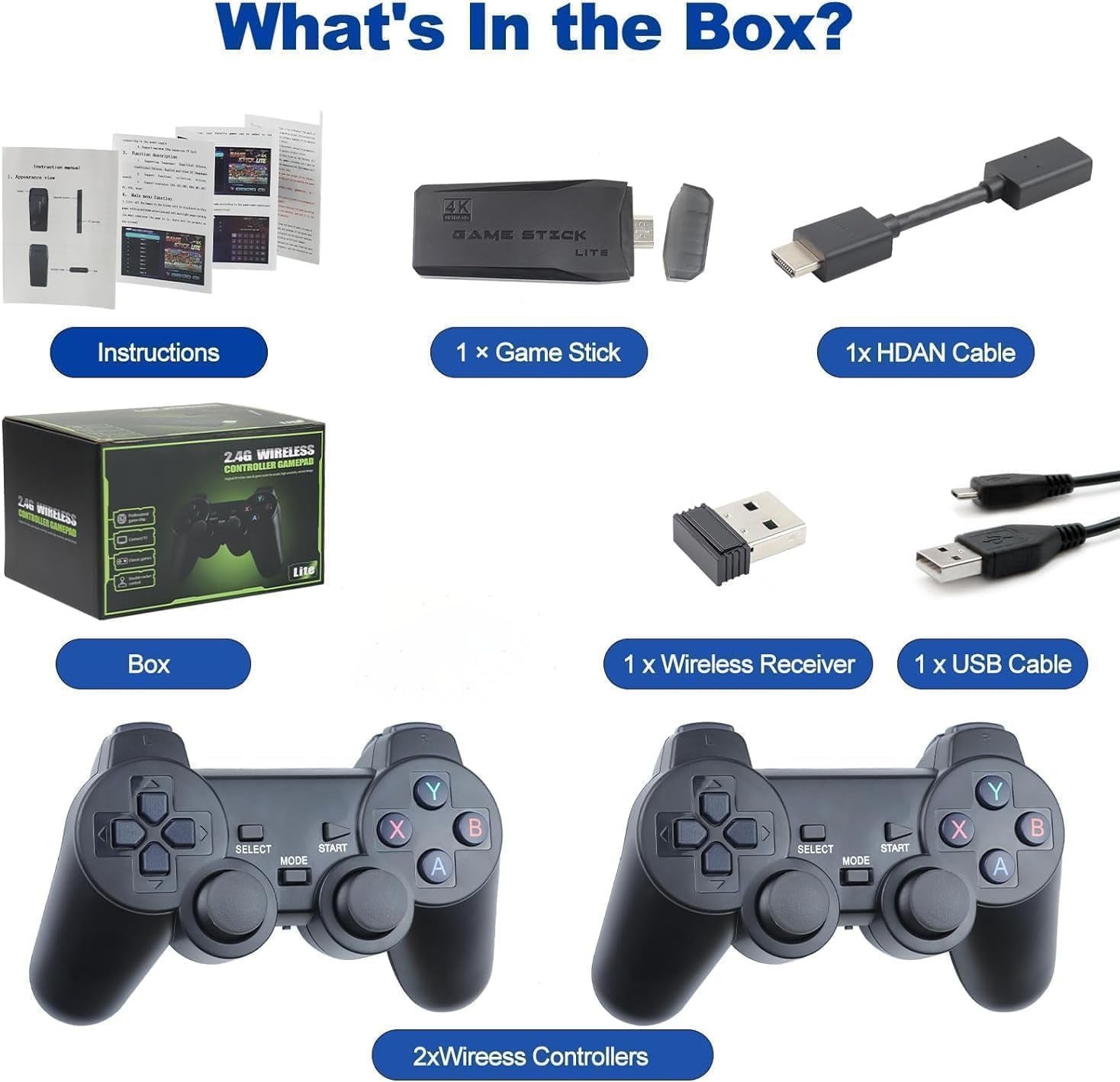 Wireless Retro Gaming Console Stick with Built-in 20000 Games and Two Controller - Default Title - Odeez | Educational Toys Pakistan 