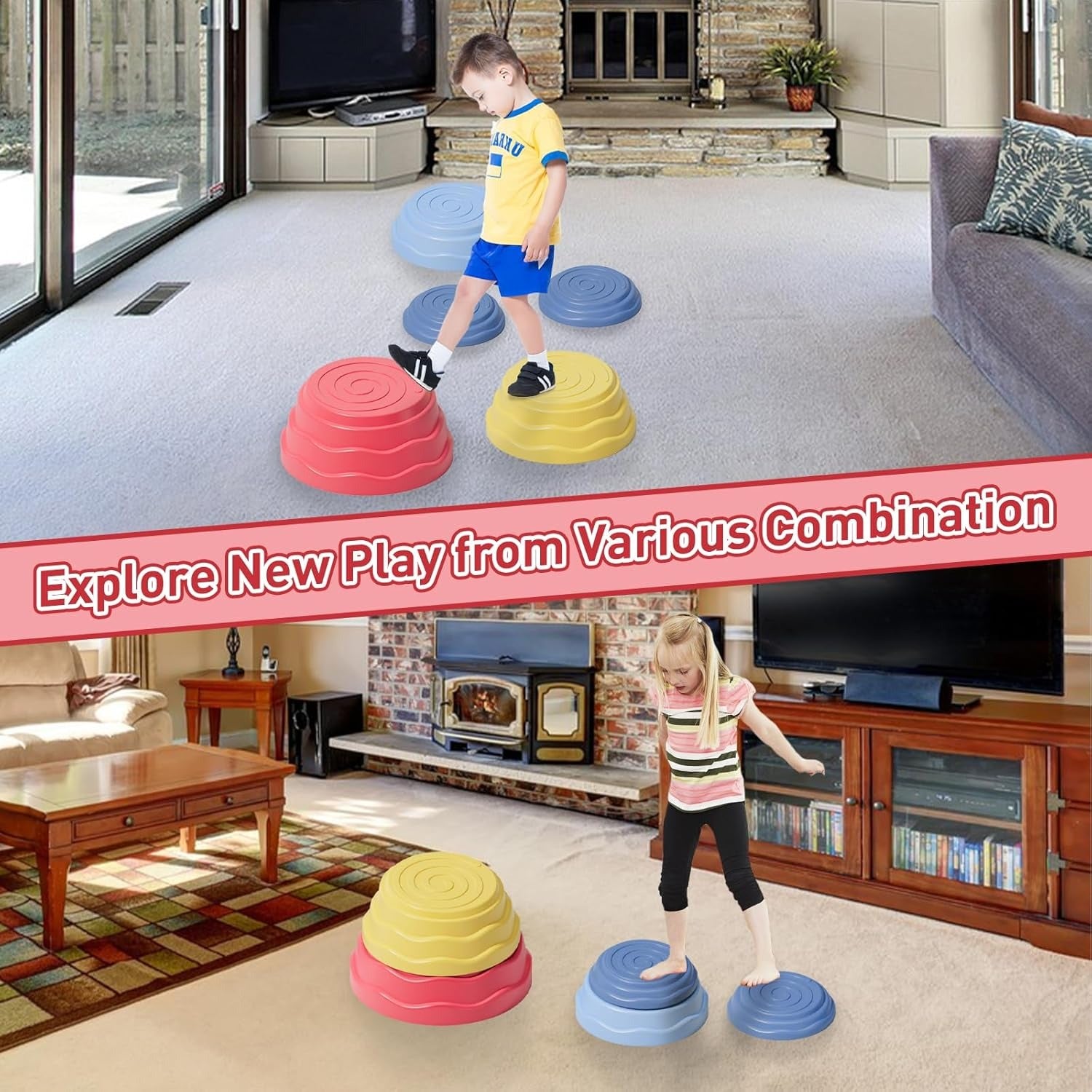 Stepping Stones for Kids Non-Slip Balance River Stones Sensory - 5 pieces