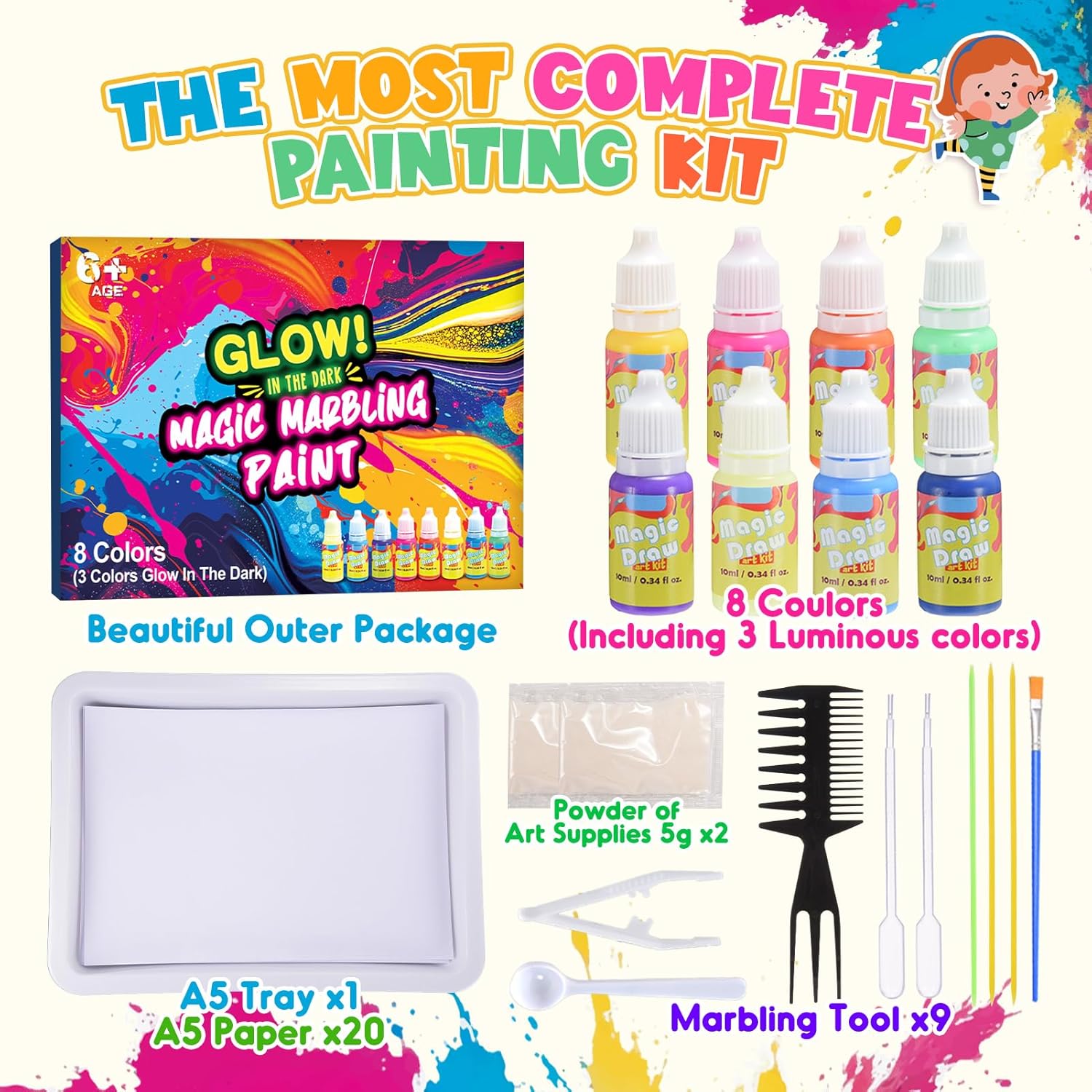 Magic Marbling Painting Art and Craft for Kids 6 Colors - B02
