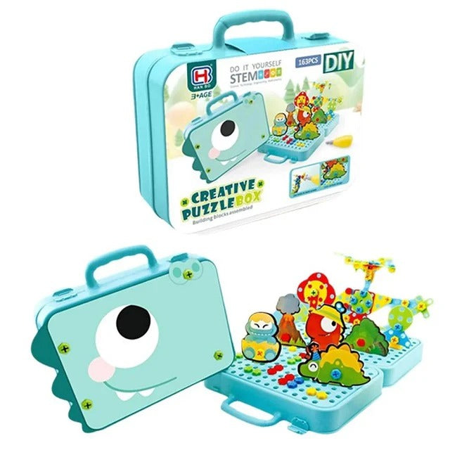 DIY Dinosaur STEM Creative Drill Tool Box Puzzle Set 163 pieces - 71A