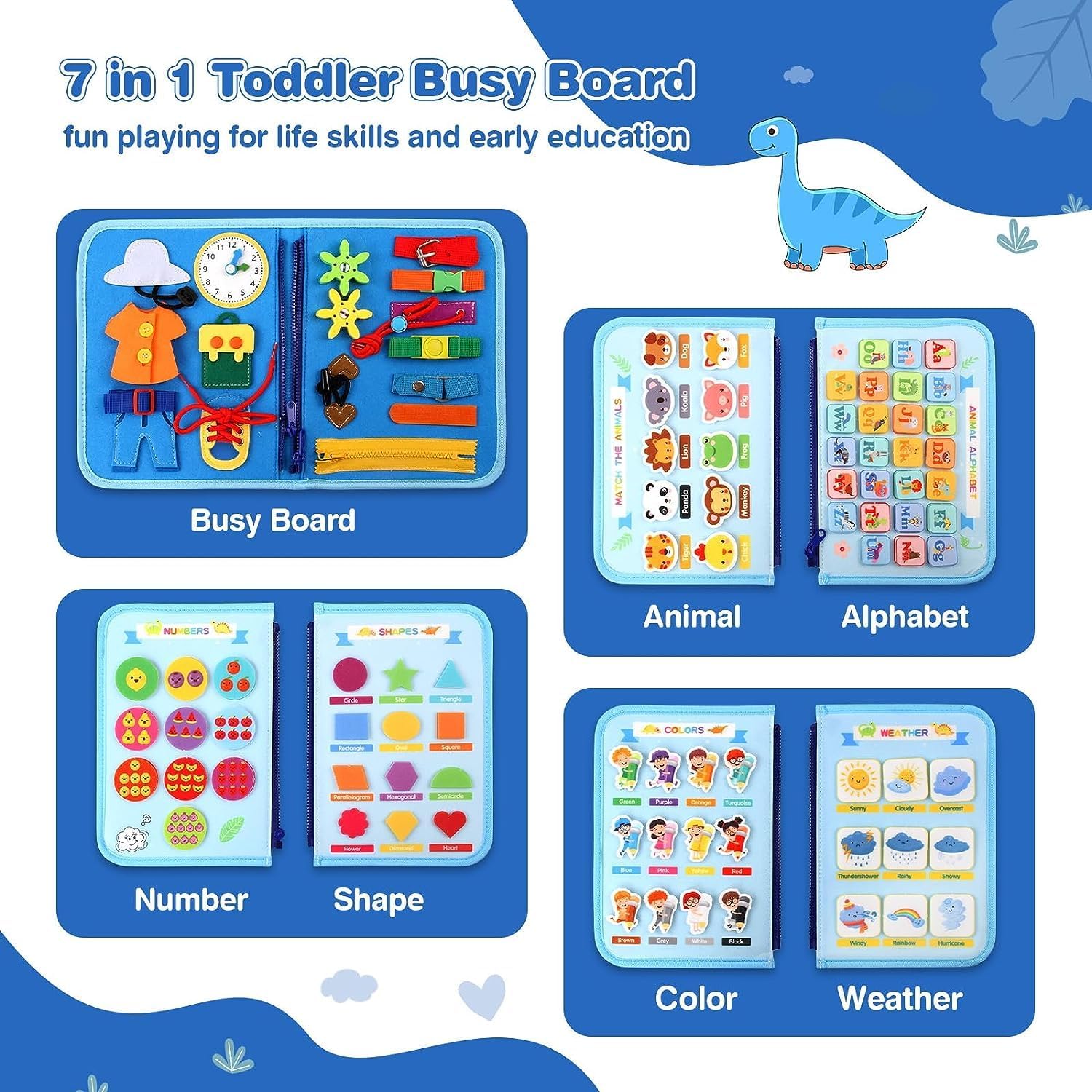 Busy Dinosaur Learning Sensory Fine Motor Book 5 Double Sided Pages - 086