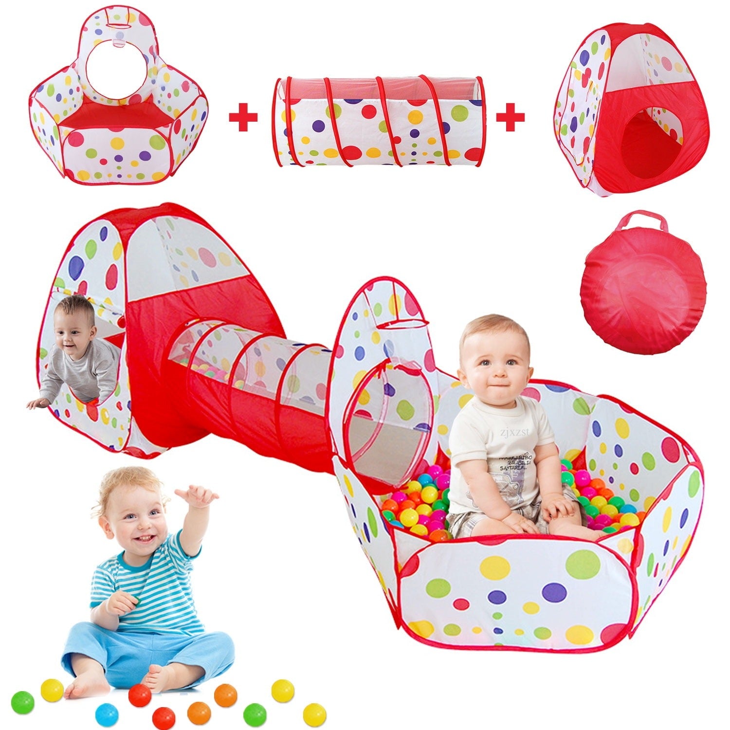 3in1 Kids Pop Up Play Tent House with Tunnel and Ball Pit - 001