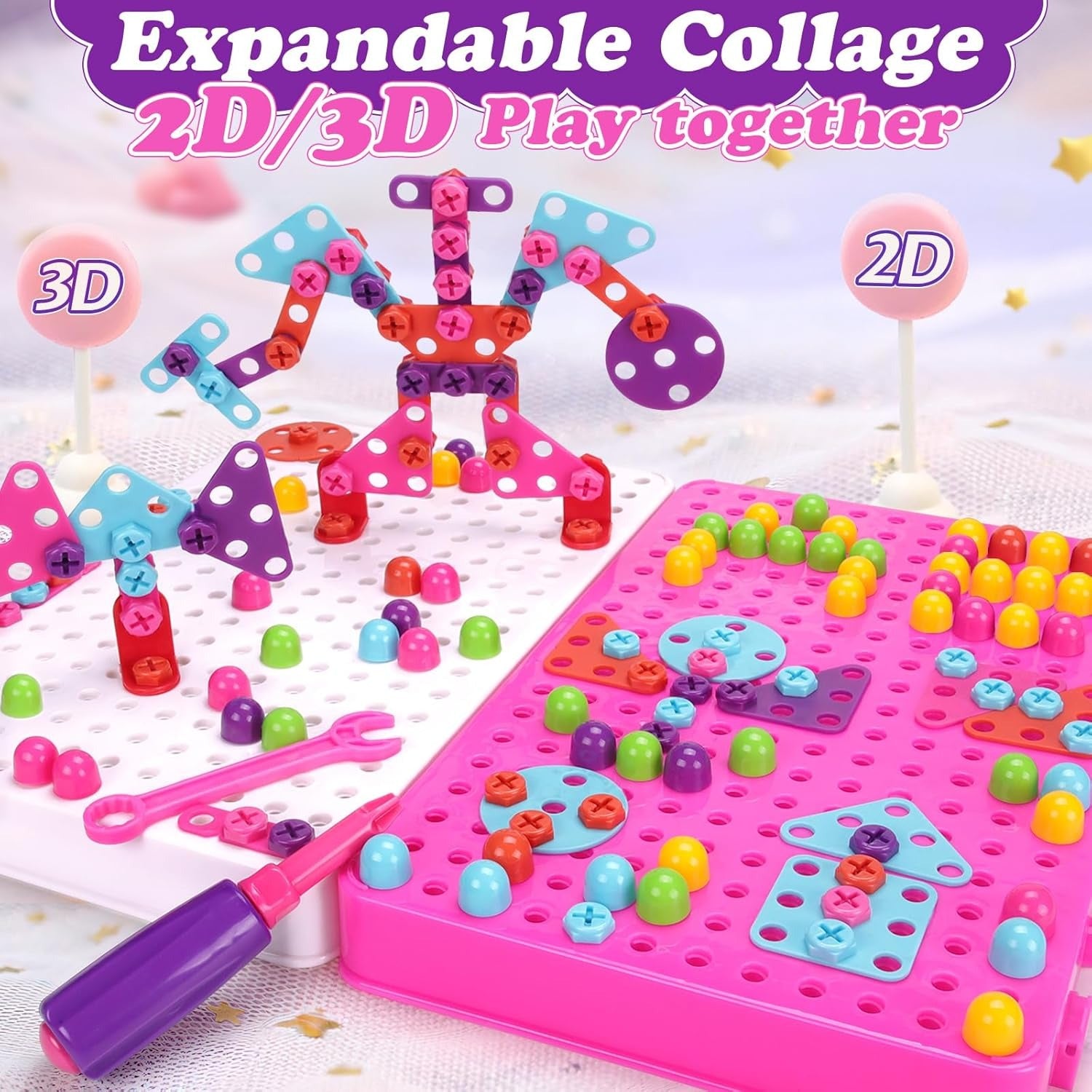 3in1 DIY Creative Magic Panel Electric Drill Tool Play Set 666 - Pink