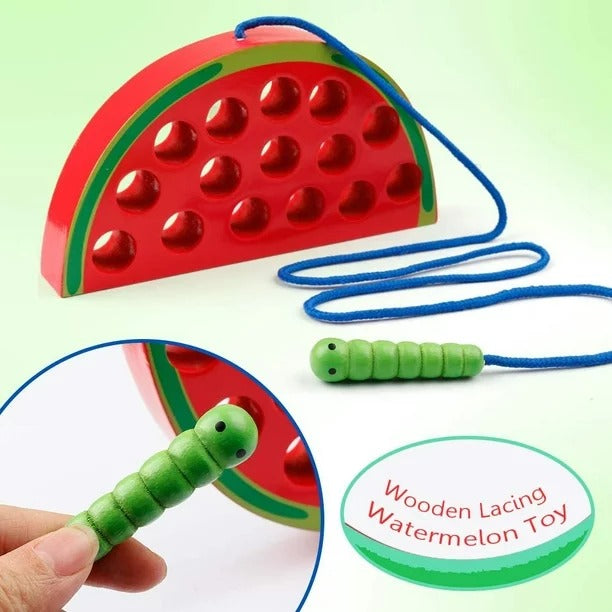 Wooden 3D Fruits Thread Lacing Kit - Watermelon - Default Title - Odeez | Educational Toys Pakistan 
