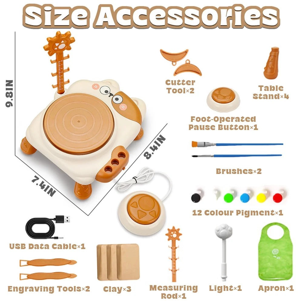 DIY Cat Electric Pottery Wheel Pretend Play Art Tool Kit - 03D