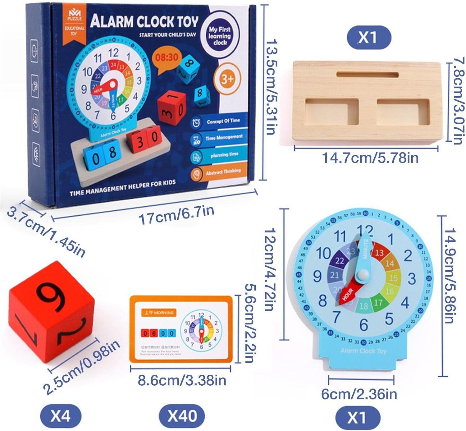 Wooden Clock Telling Time Pretend Play Kit - 746