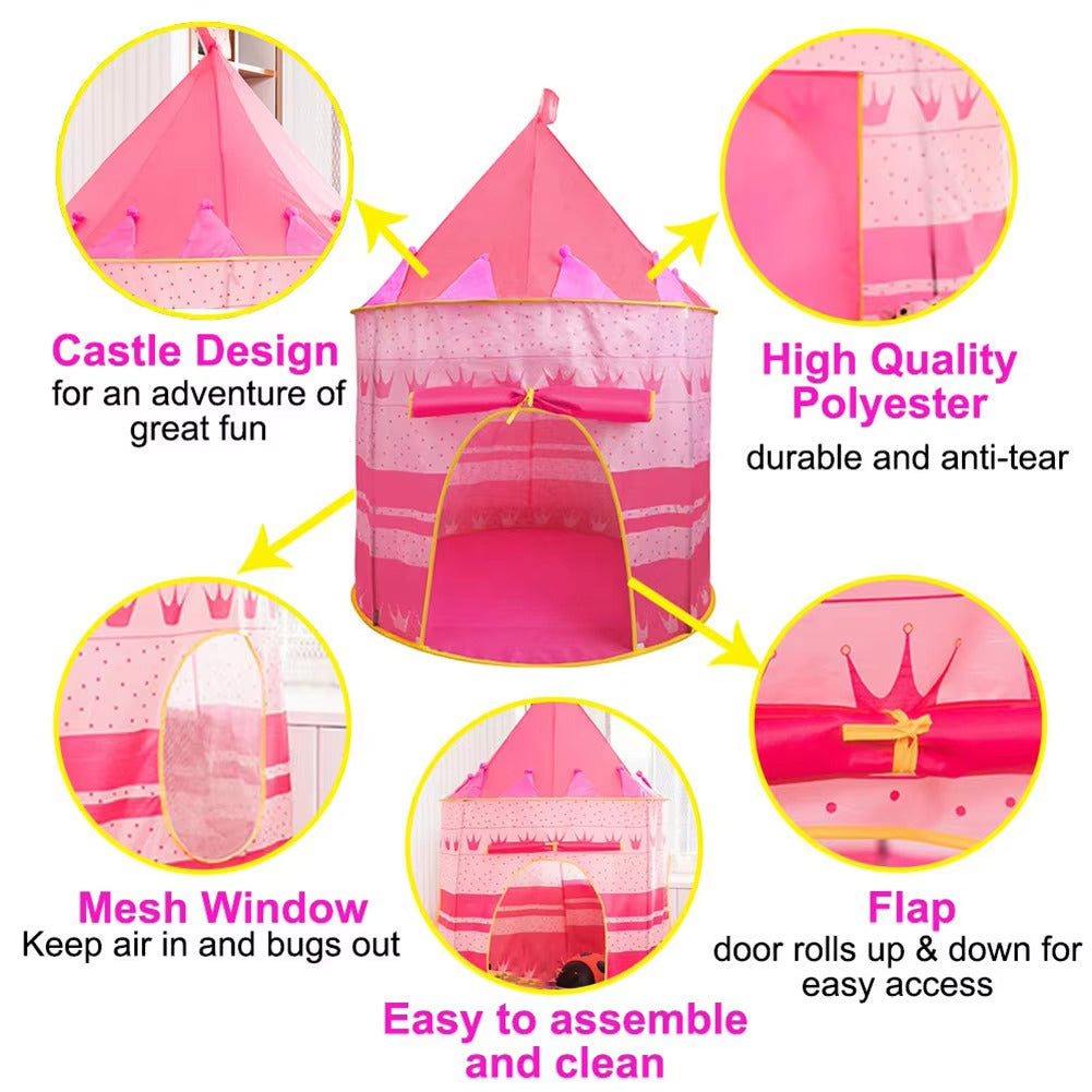 Kids Folding Castle Play Tent House for Indoor and Outdoor Play - Blue-Pink - Odeez | Educational Toys Pakistan 
