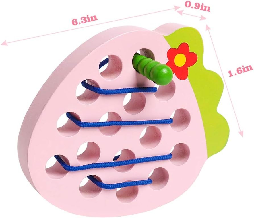 Wooden 3D Fruits Thread Lacing Kit - Strawberry - Default Title - Odeez | Educational Toys Pakistan 