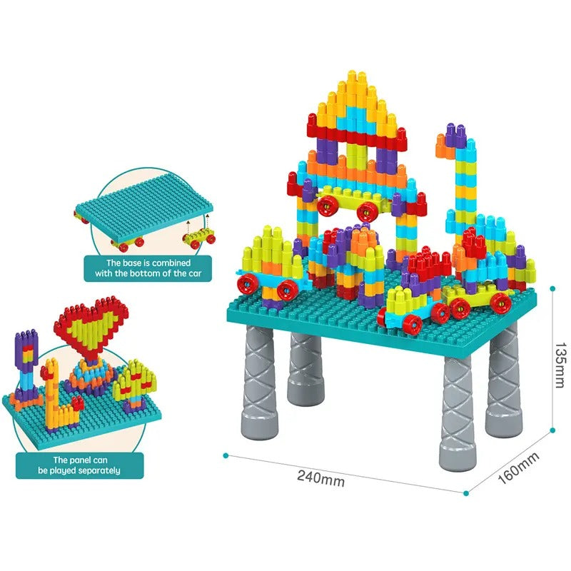 DIY Built Building Blocks Table Play Set - 140 pieces