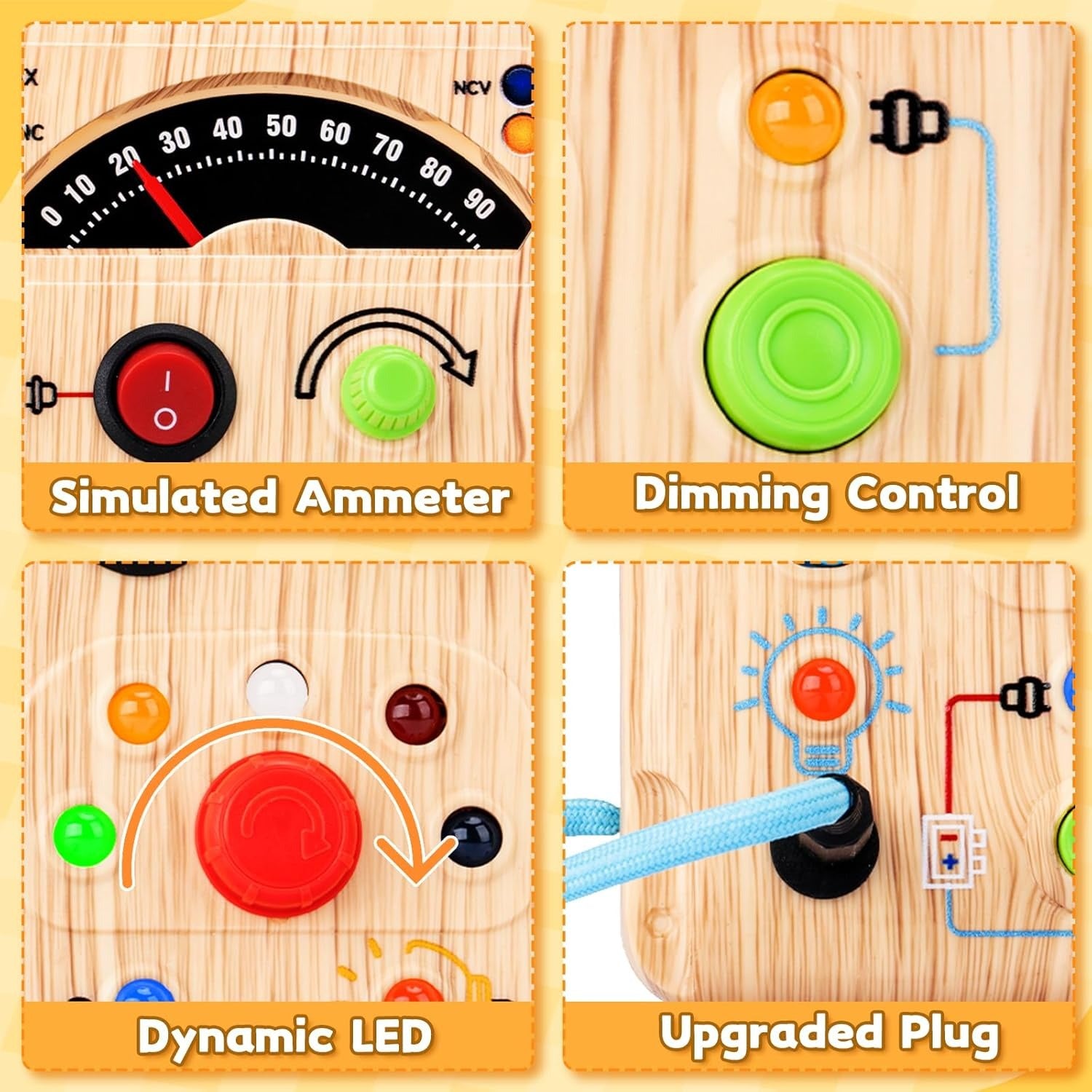 LED Lights Simulated Ammeter Activity Wooden Busy Board - 212
