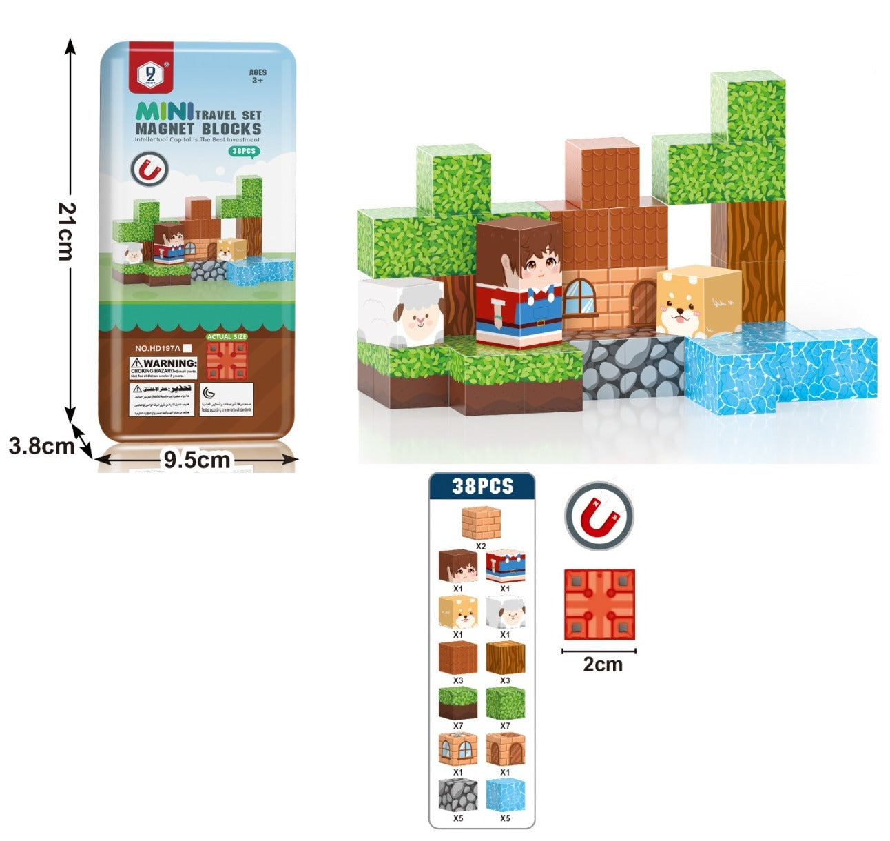 Mini Tin Travel Set Magnetic Cube Blocks 38 pieces - D19