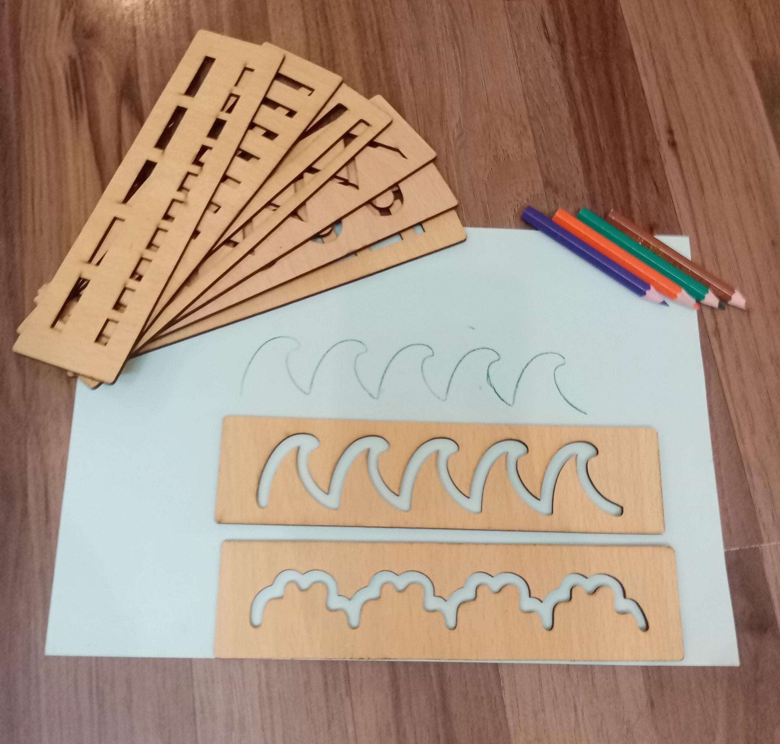 Wooden Montessori Pattern Stencil Set - 6 Scales - Default Title - Odeez | Educational Toys Pakistan 