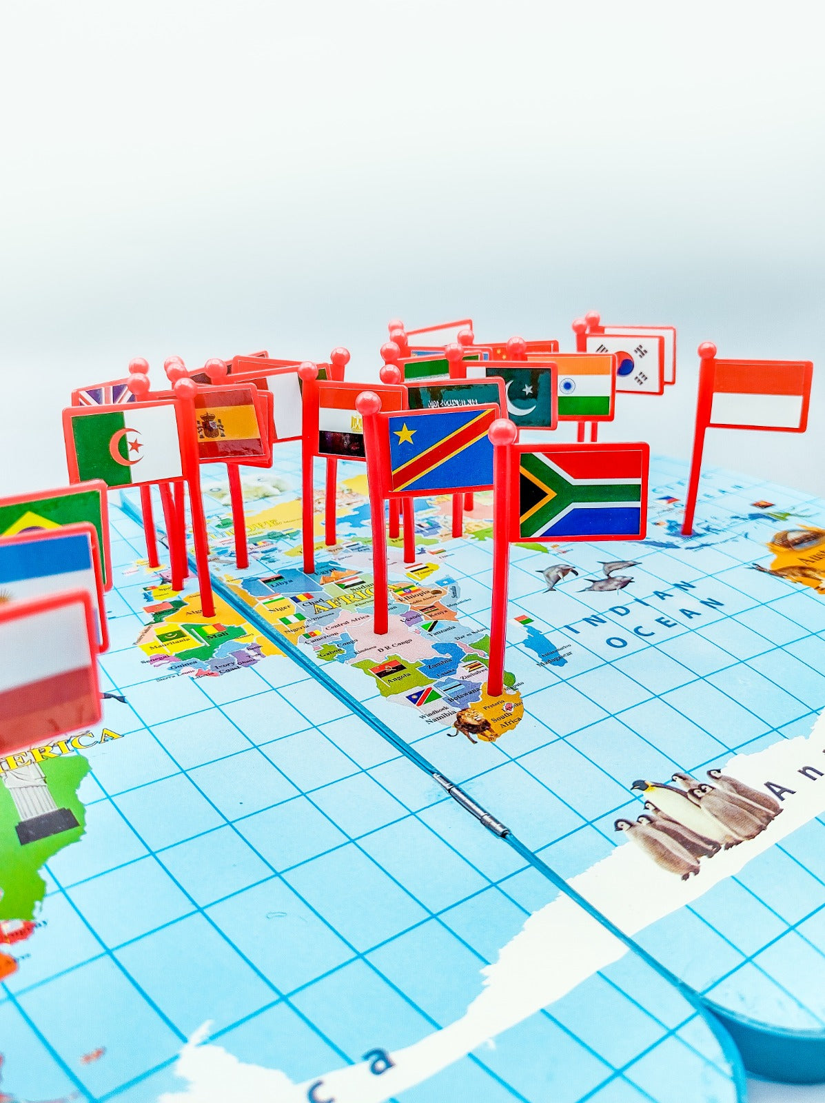 Wooden World Map With Recognition 30 Countries Flags - 003 - Default Title - Odeez | Educational Toys Pakistan 