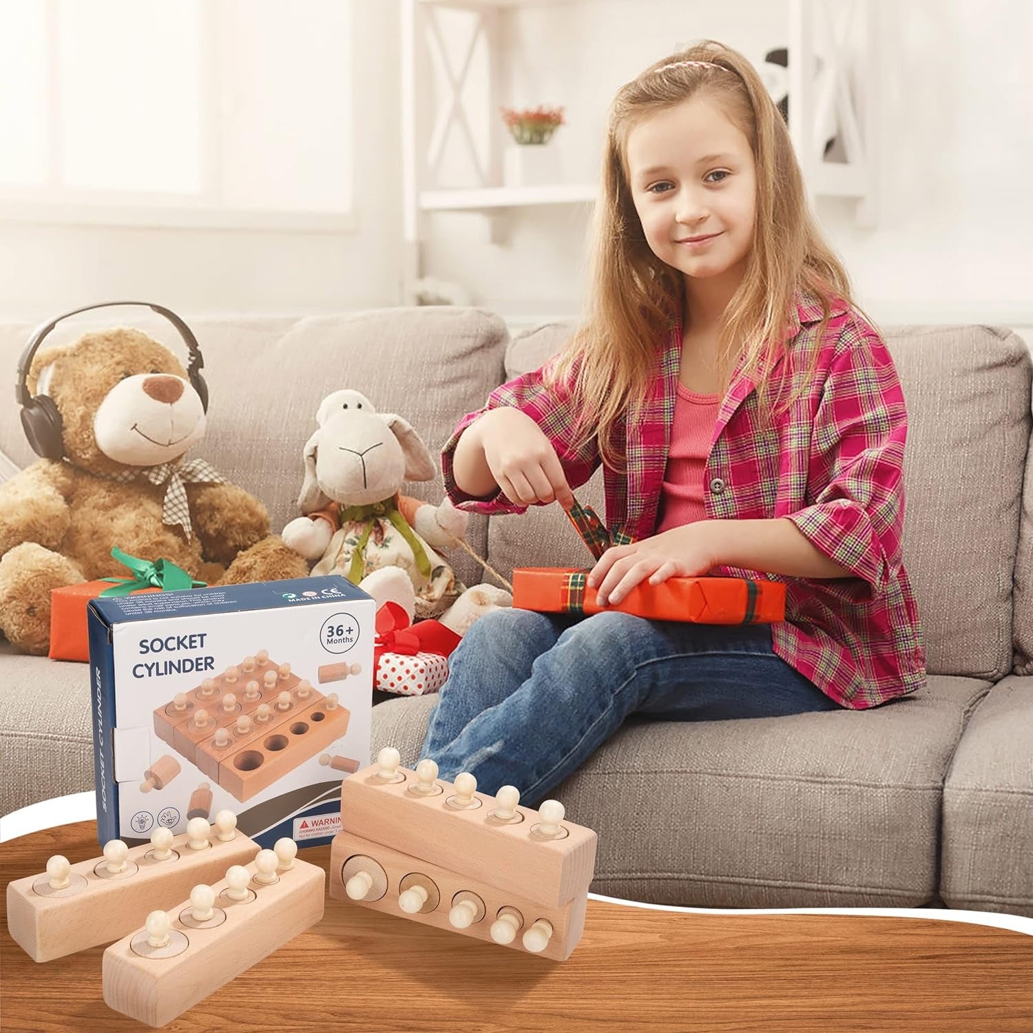 4in1 Montessori Wooden Knobbed Cylinder Socket - 085 - Default Title - Odeez | Educational Toys Pakistan 