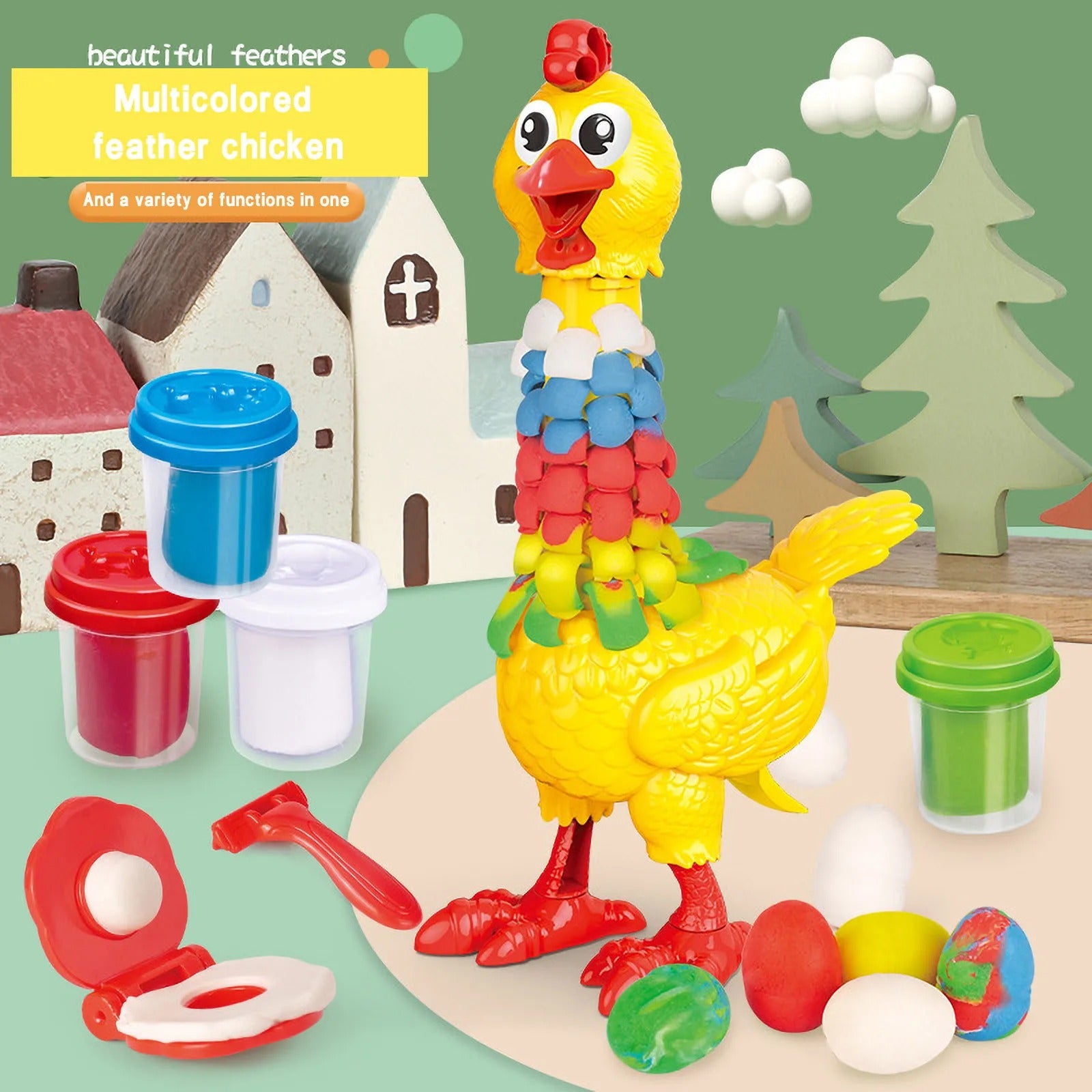 DIY Colorful Feathers Chicken Play Dough Laying Eggs - 286 - Default Title - Odeez | Educational Toys Pakistan 