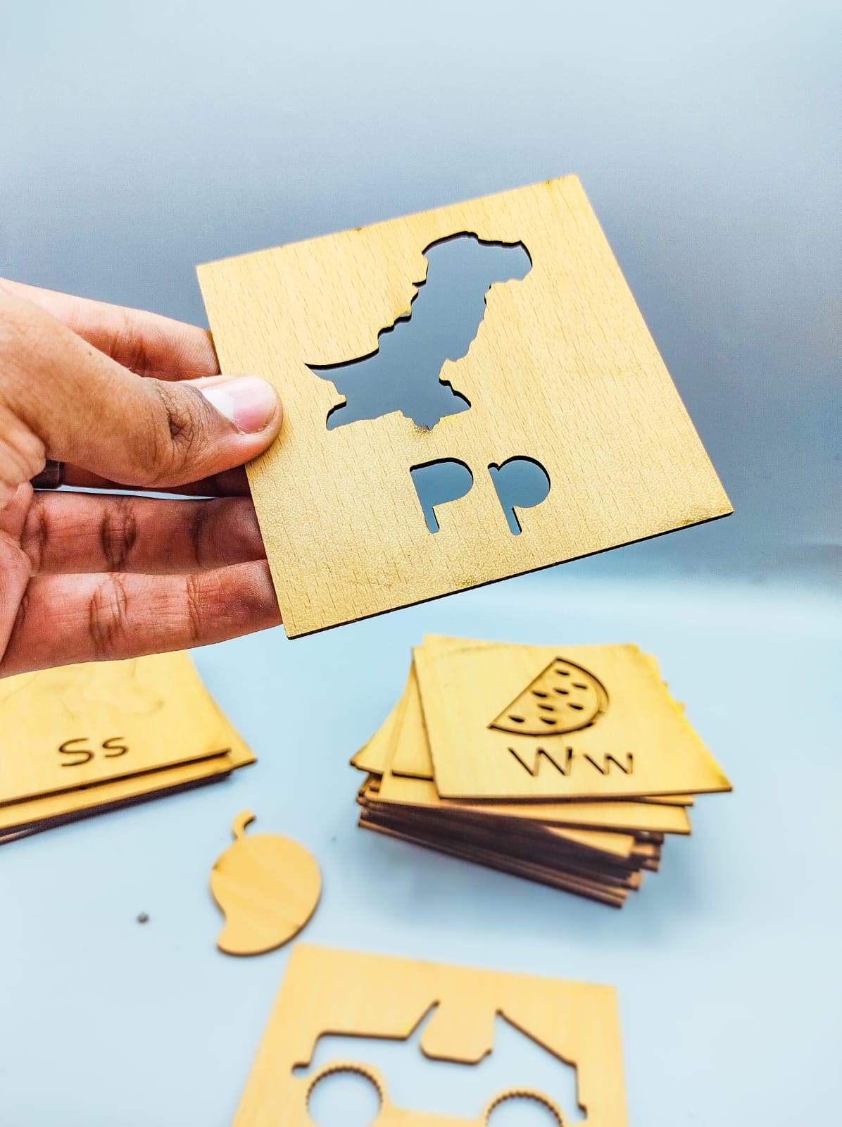 A to Z Learning Wooden Stencils Box with Colors - 014 - Default Title - Odeez | Educational Toys Pakistan 