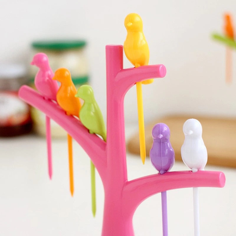 Birdie Fruit Fork with Tree Stand - 6 pieces - Default Title - Odeez | Educational Toys Pakistan 