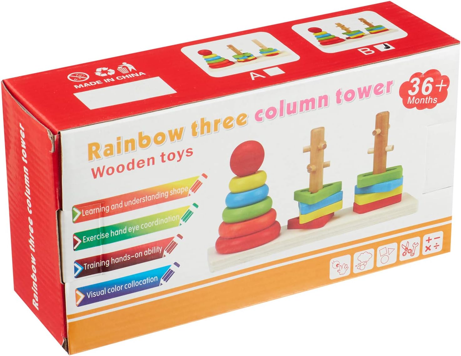 Rainbow Three Column Shapes Tower - 744 - Default Title - Odeez | Educational Toys Pakistan 