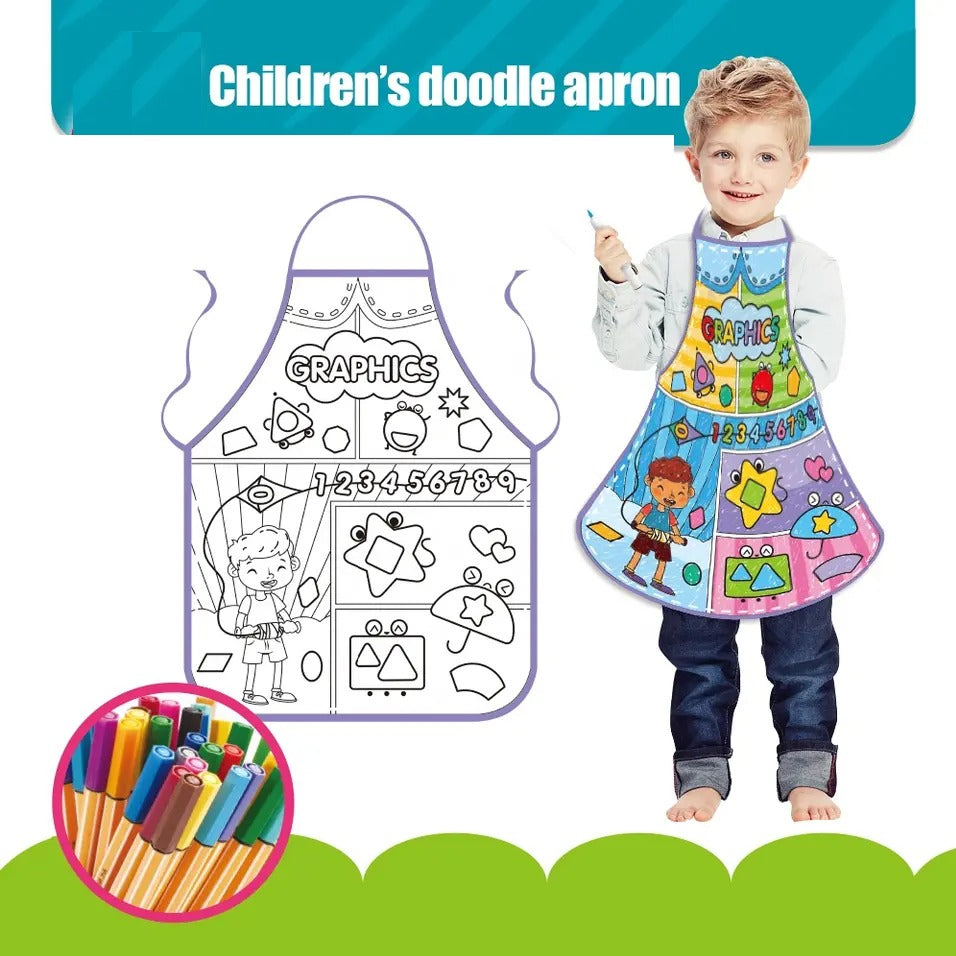 Washable Drawing Apron with 12 Colorful Marker Set - 10D - Default Title - Odeez | Educational Toys Pakistan 