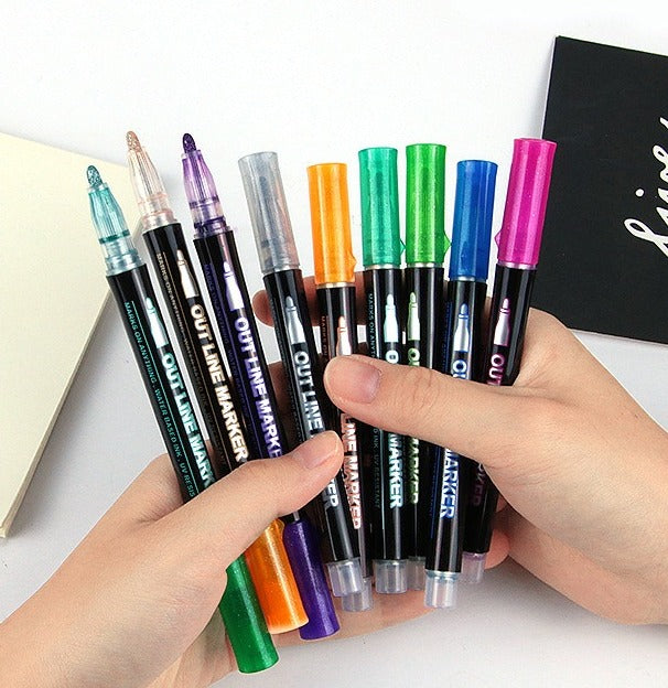 Colorful Outline Gel Markers Non Toxic - 12 Pieces - Default Title - Odeez | Educational Toys Pakistan 