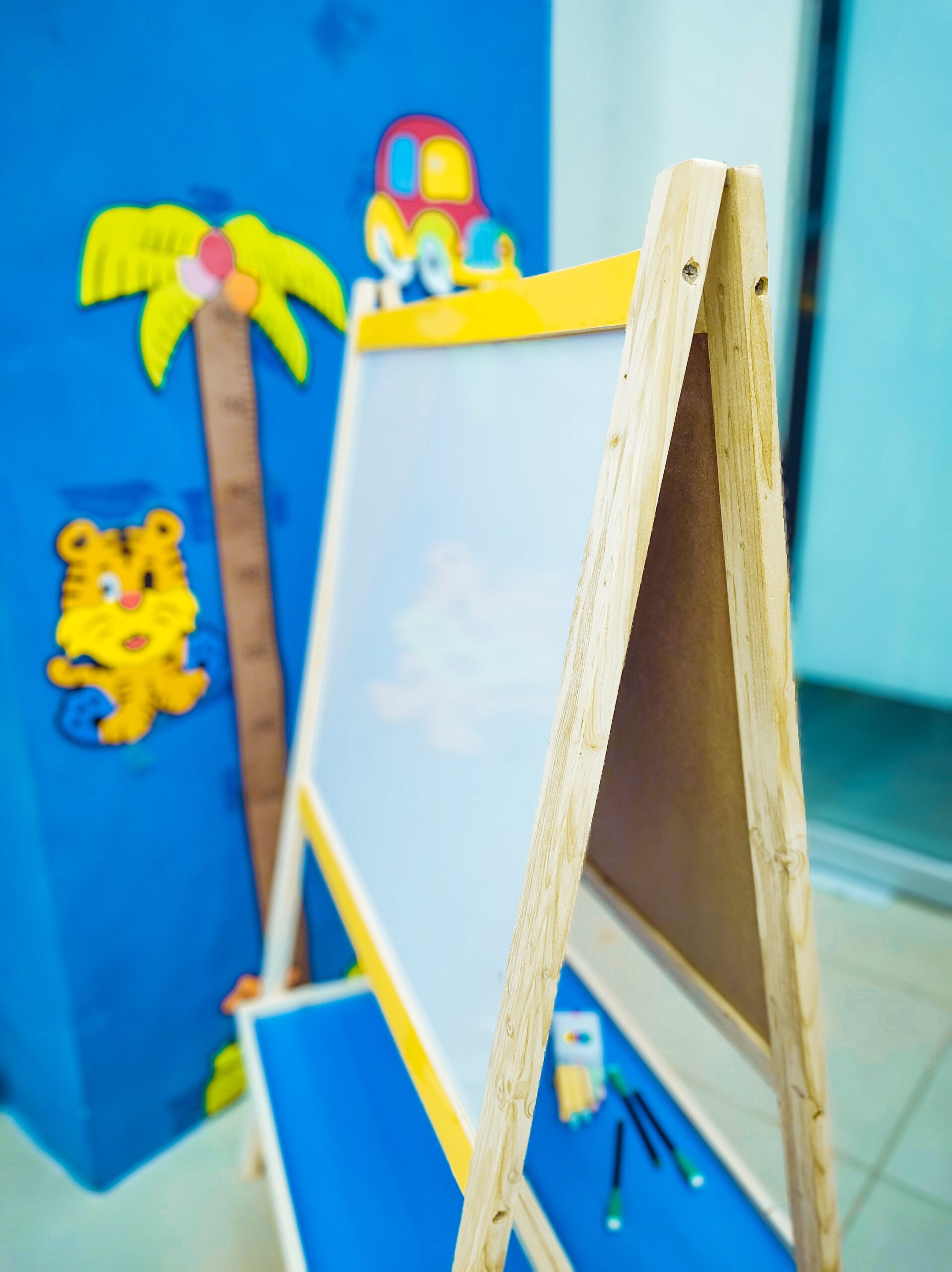 3 in 1 Multi Functional Wooden Easel White and Black Board For Kids - 005 - Default Title - Odeez | Educational Toys Pakistan 