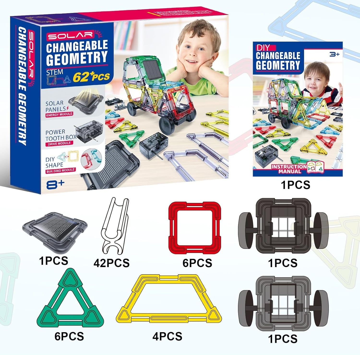 STEM Solar Car Changeable Geometry Magnetic Tiles - 62+ pieces