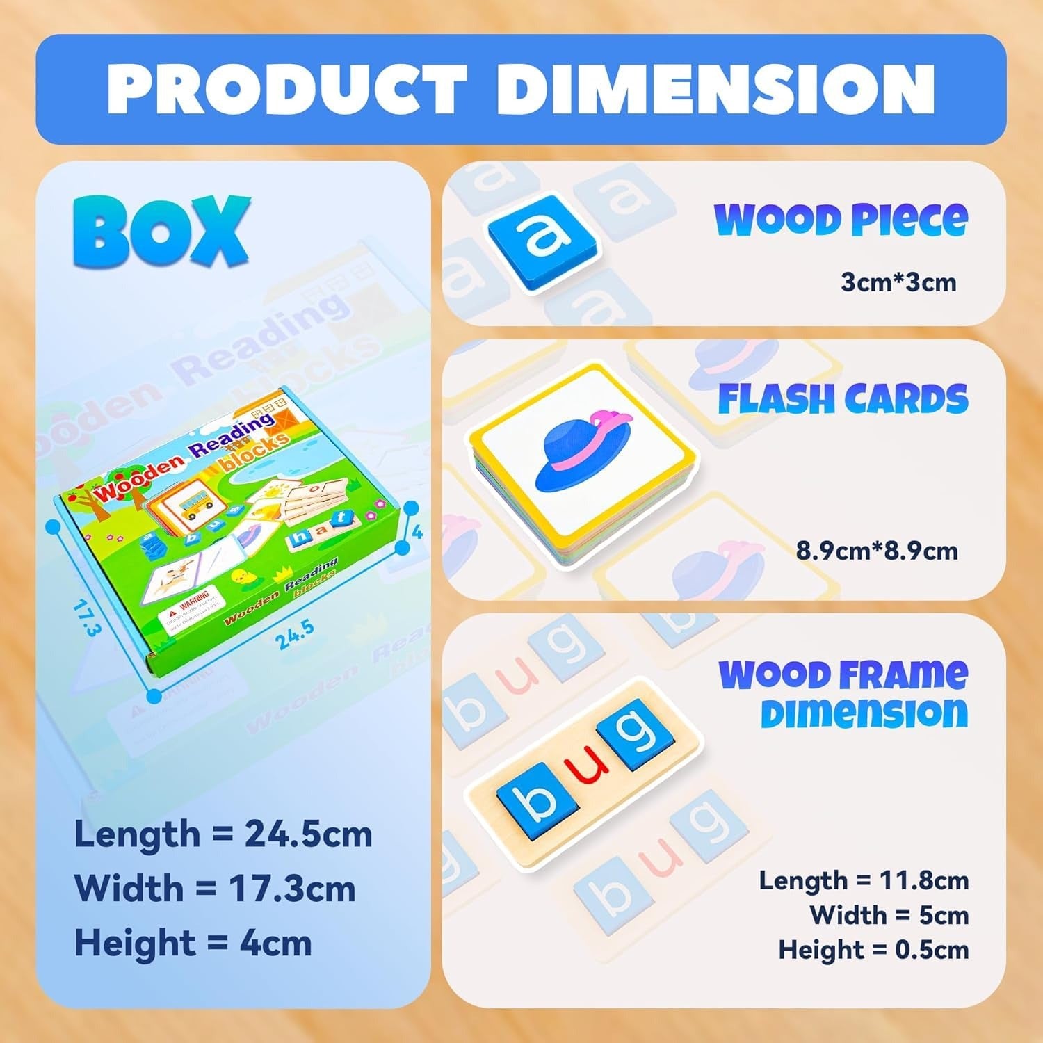 Sight Words Flash Cards Kindergarten Wooden Reading Blocks - 979