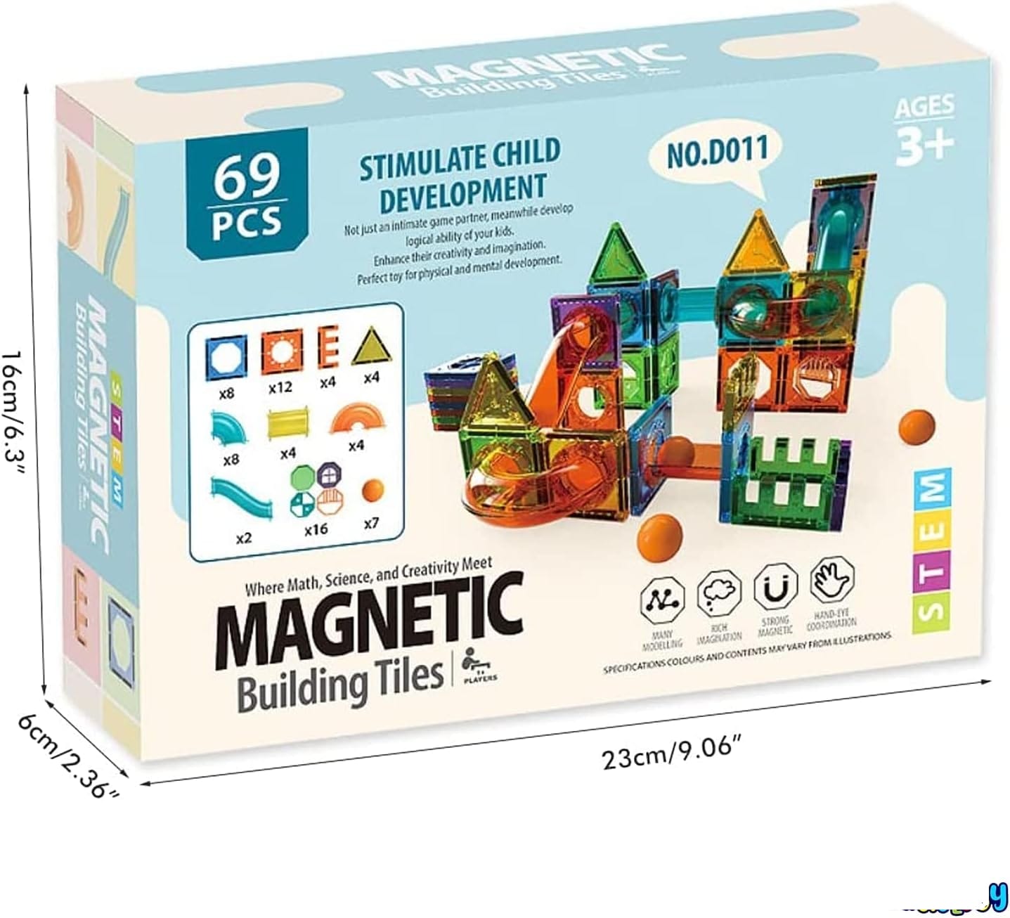 Magnetic Tile Construction Blocks - 69 pieces - Default Title - Odeez | Educational Toys Pakistan 