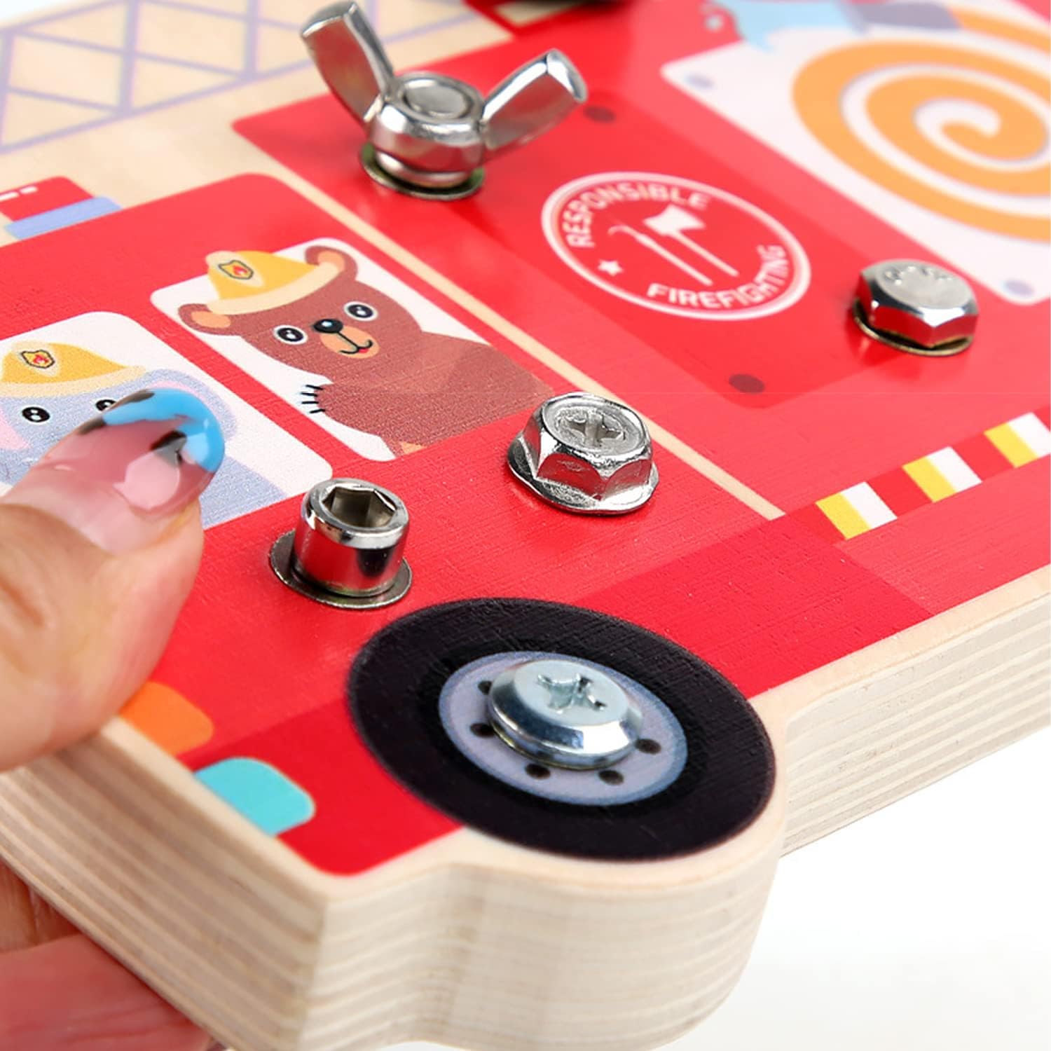 Wooden Montessori Disassembly Fire Truck Screw Board - 069 - Default Title - Odeez | Educational Toys Pakistan 