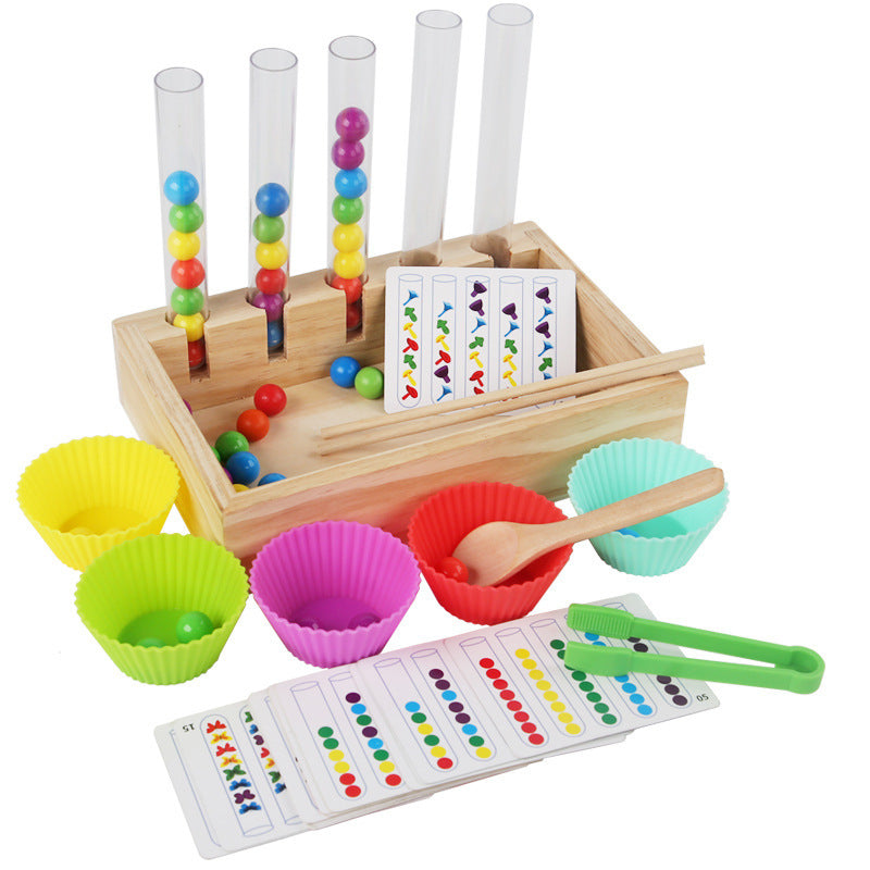 Early Education Rainbow Beads Clip Test Tube Sorting Wooden Kit - 438