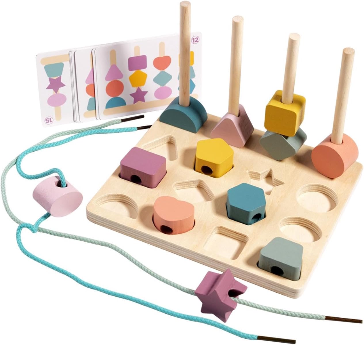 Wooden Montessori Shapes Stacking Sequence with Lacing - 194 - Default Title - Odeez | Educational Toys Pakistan 