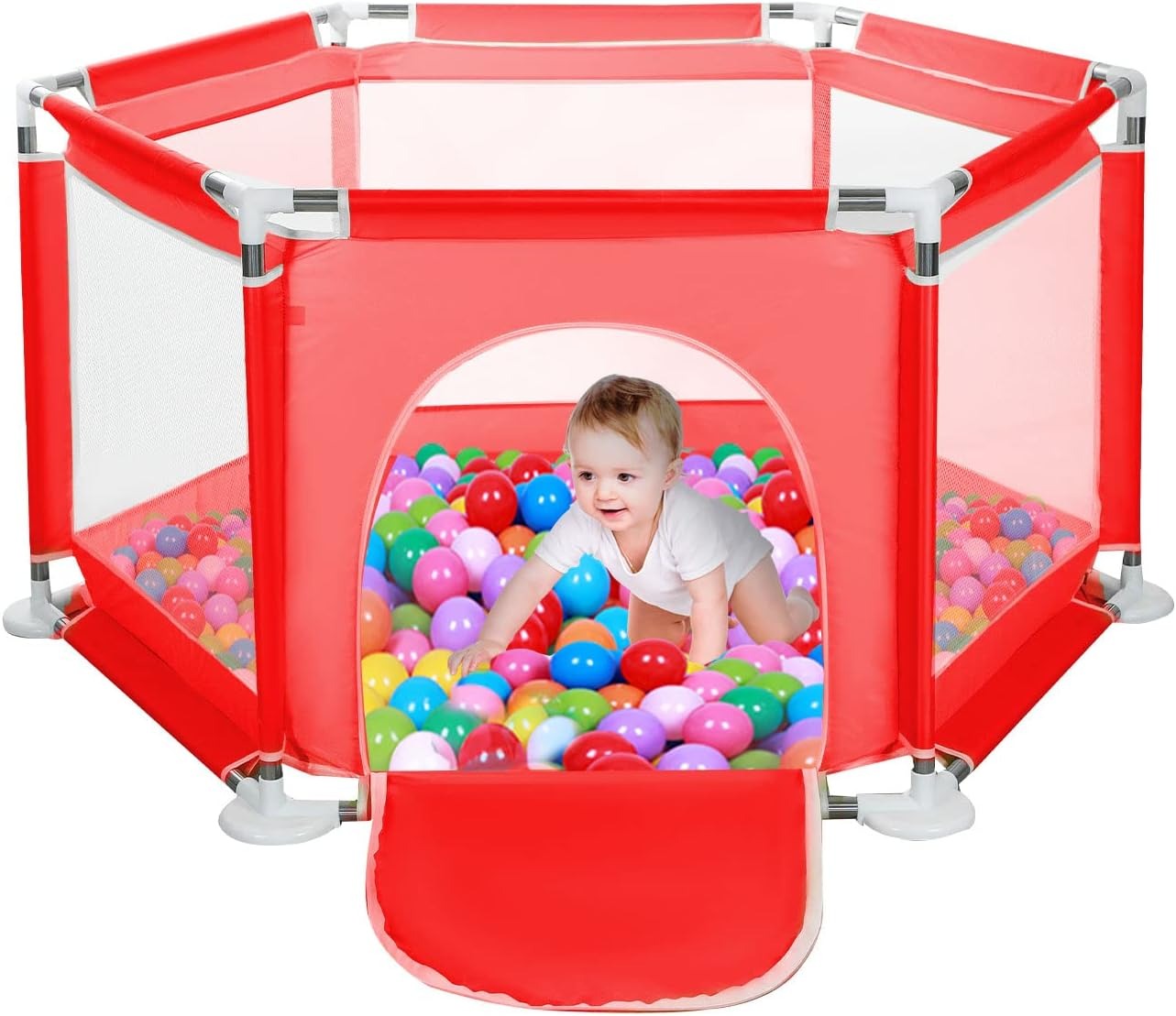Hexagon Safety Playpen Basketball Arena for Kids - Gray-Blue-Red-Navy-Pink - Odeez | Educational Toys Pakistan 