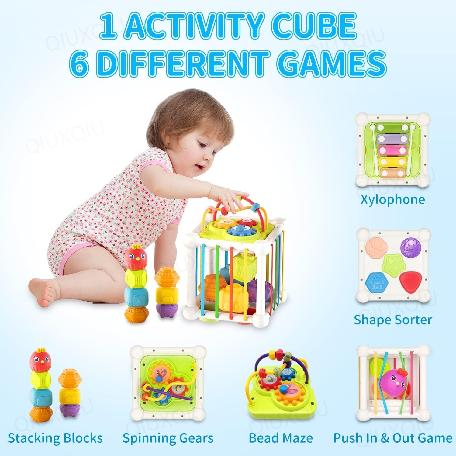 6in1 Baby Sensory Shape Sorting Activity Cube - 322 - Default Title - Odeez | Educational Toys Pakistan 