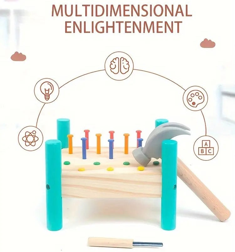 Interactive Nailing Wooden Table Activity Hammering Bench - 603 - Default Title - Odeez | Educational Toys Pakistan 