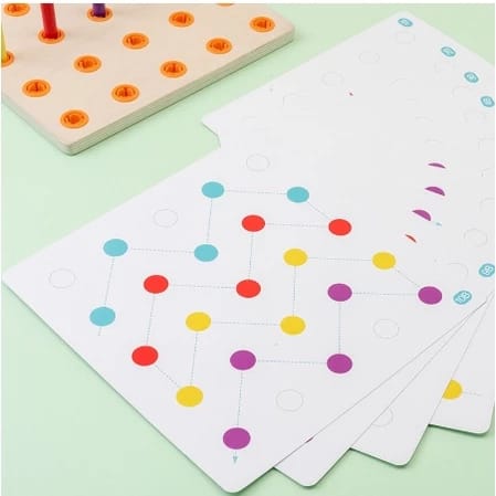 Wooden Rainbow Pegboard Lacing Activity with Patterns - 740 - Default Title - Odeez | Educational Toys Pakistan 
