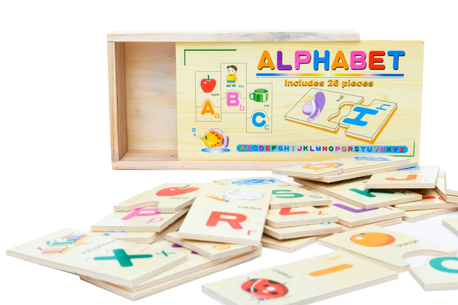 Wooden Alphabet Learning Connected Puzzle Set - 257 - Default Title - Odeez | Educational Toys Pakistan 