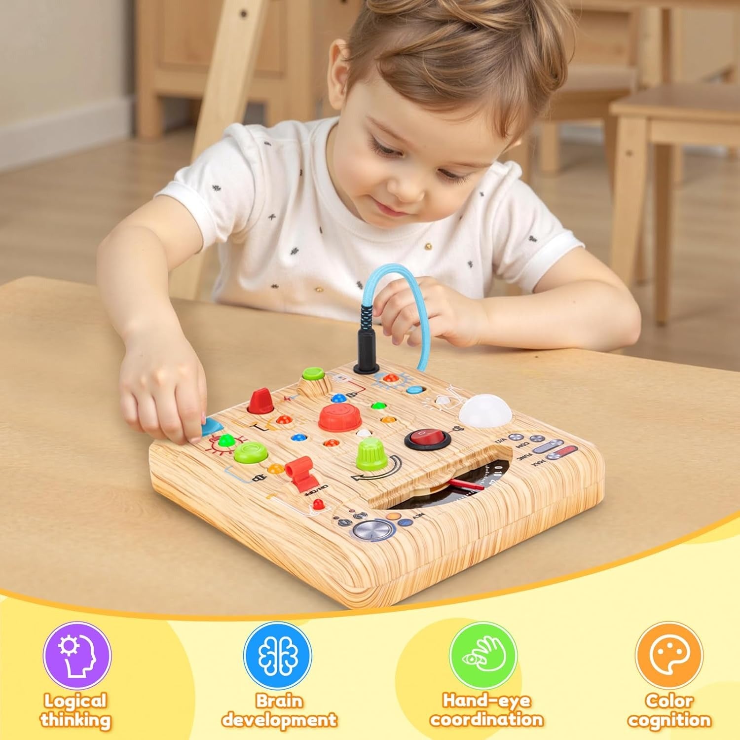 LED Lights Simulated Ammeter Activity Wooden Busy Board - 212