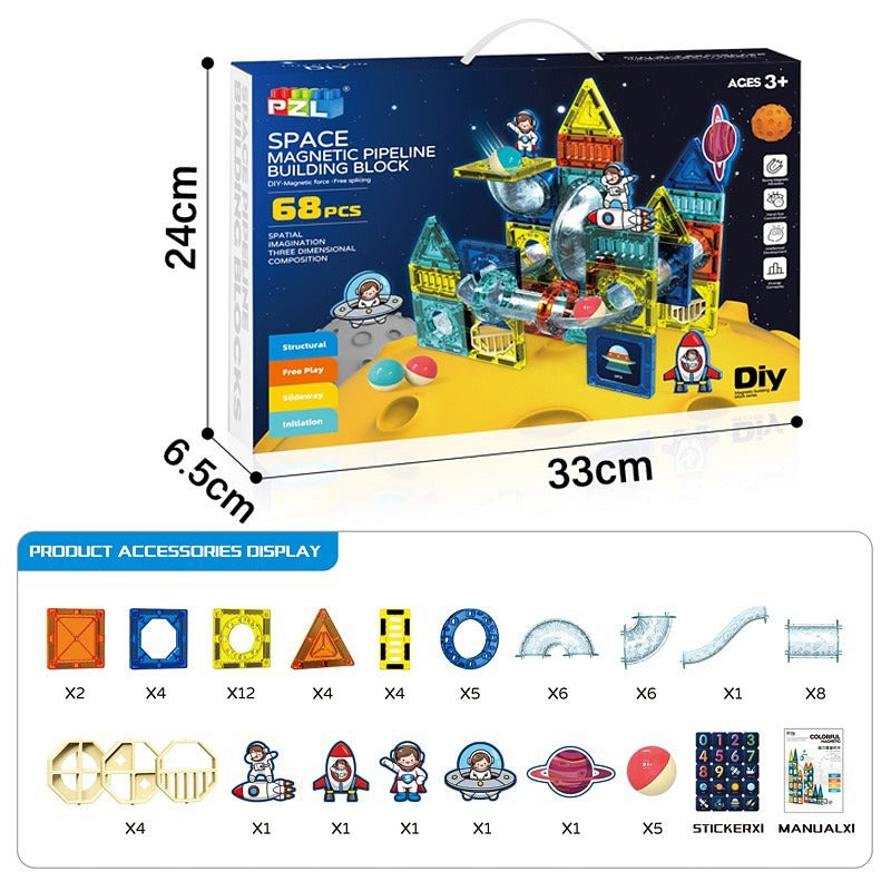DIY Space Magnetic Pipeline Tiles Building Blocks - 68 pieces