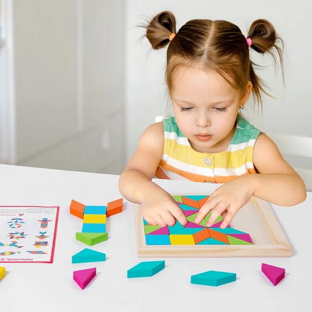 Wooden Geometrical Shapes Pattern Tangram Puzzle - 533 - Default Title - Odeez | Educational Toys Pakistan 