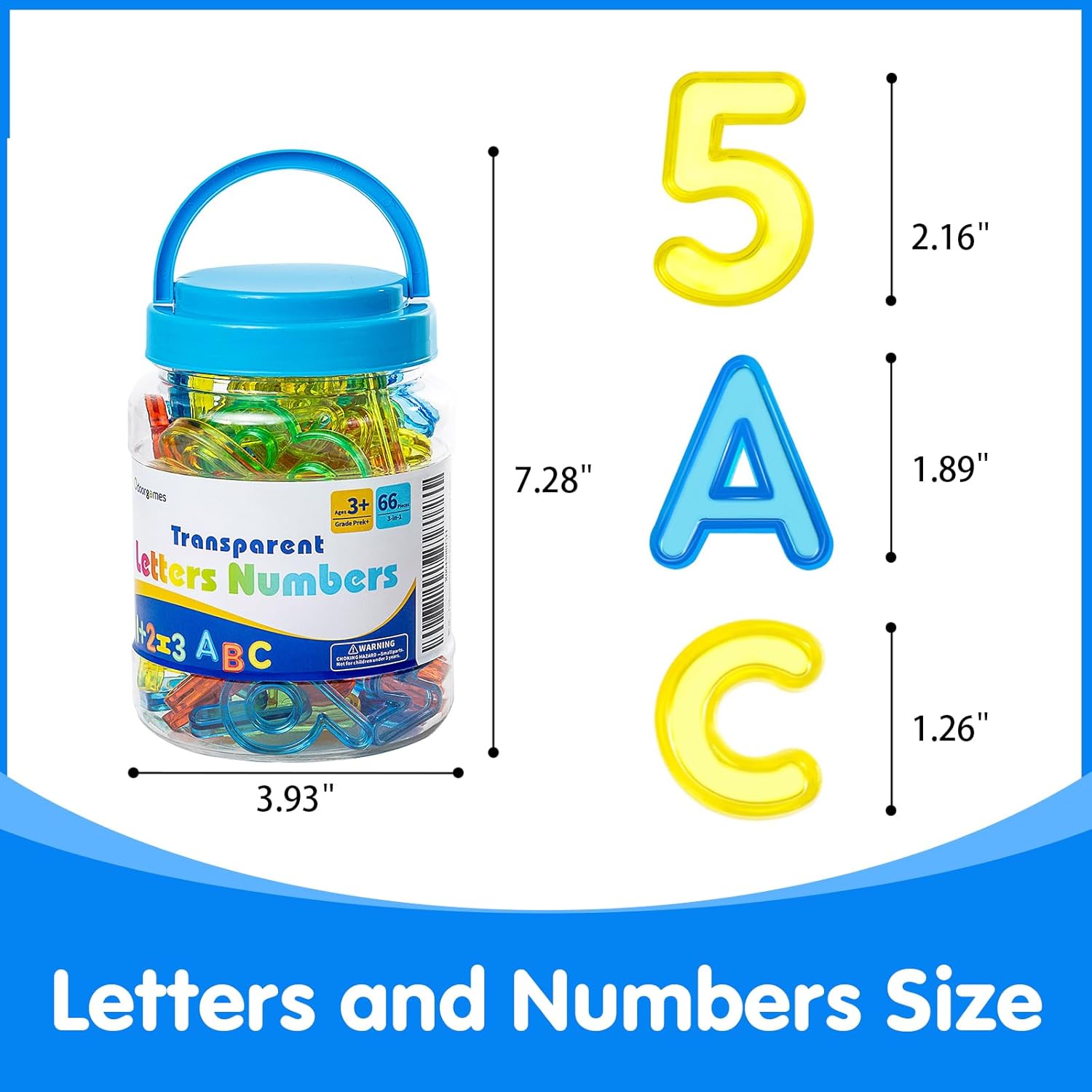 Translucent Letters and Numbers Set Jar 66 pieces - 020