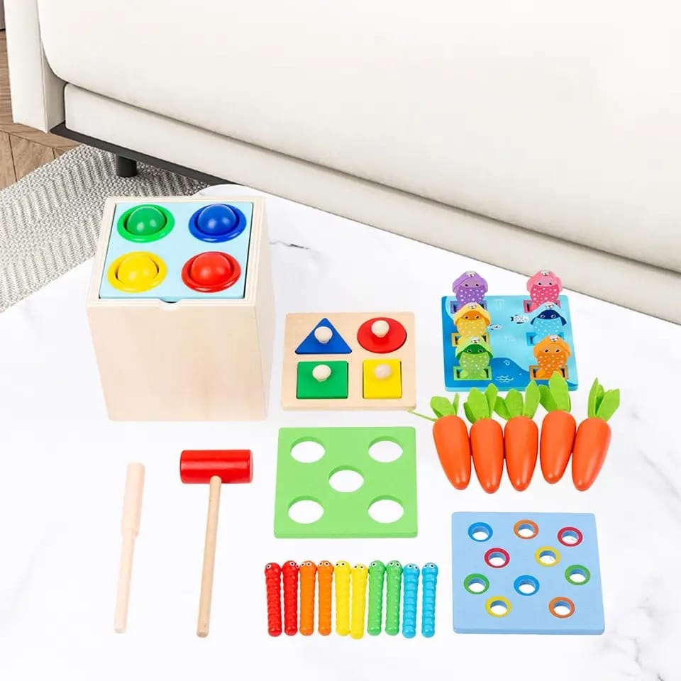 5in1 Multipurpose Wooden Early Learning Sorting Kit - 433 - Default Title - Odeez | Educational Toys Pakistan 